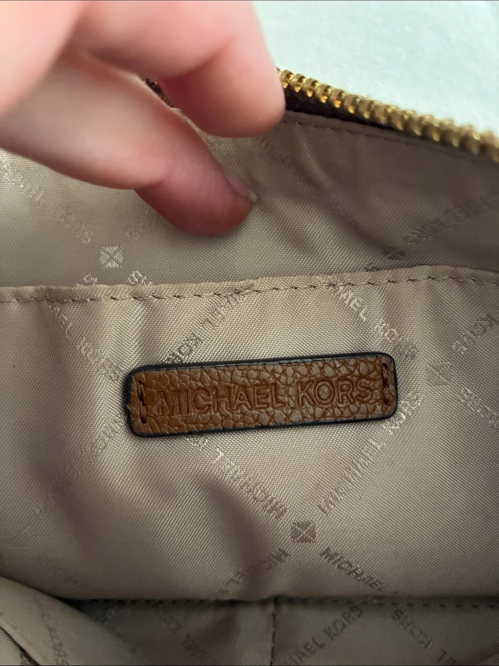 Michael Kors Brown Leather Wristlet Pouch with Gold Logo